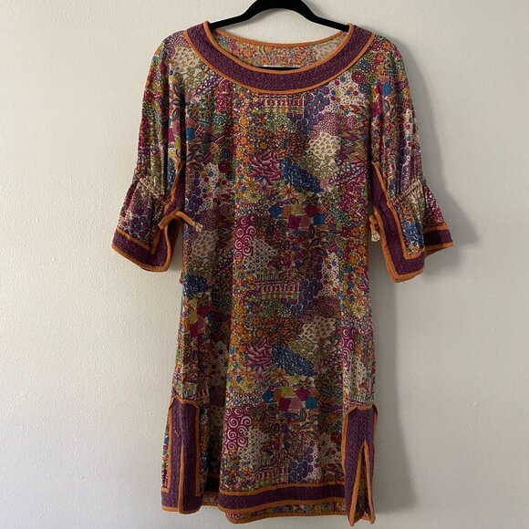 Pepita Perez Floral Boho Mini Tunic Dress Hippie Fall Medium India - Picture 1 of 9